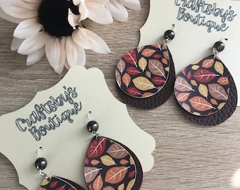 Fall Leaves Faux Leather Earrings