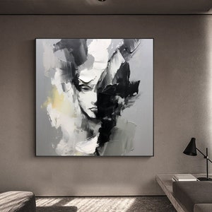 Original Woman Face Canvas Art Faceless Painting Abstract Portrait Painting On Canvas Modern Abstract Black Textured Office Art Home Decor