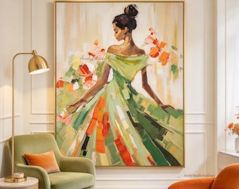 Abstract Woman Flowing Dress Canvas Art Elegant Ballet Dancer Portrait Oil Painting Impressionist Wall Decor