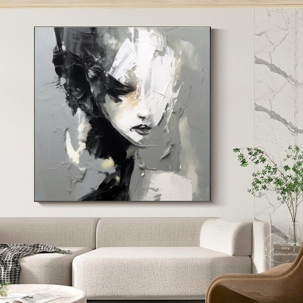 Oil Painting Figurative Art Black and White Painting Etsy