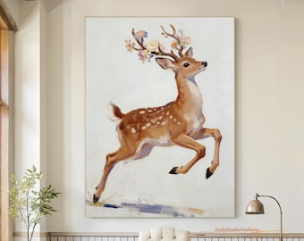 original minimalist deer oil painting deer wall art large brown textured wall art animal painting