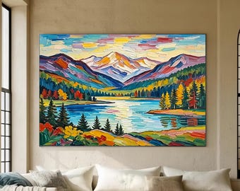 Large Colorful Abstract 3D Textured Landscape Wall Art Modern Snow Mountain Scenery Painting Gift