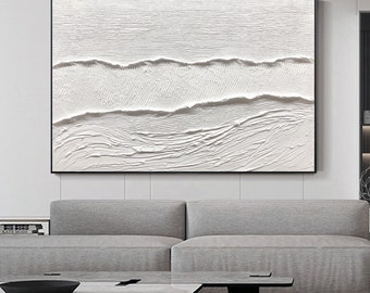 Large Nordic White Abstract Wall Art 3D Texture Painting White Minimalist Painting Sea Wave Painting Modern Living Room Abstract Art Gift