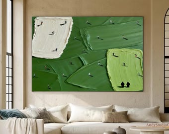 3D Green Textured Painting Large Green Golf Sports Wall Art Modern Custom Painting