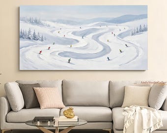 Originales 3D-Leinwandgemälde mit Skimotiv, Winterlandschaft mit Schneetextur, personalisiertes Geschenk für Skifahrer in den verschneiten Bergen