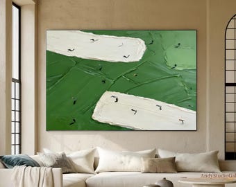 Large 3D Abstract Green Golf Painting, Textured Canvas Wall Art, Golf Lovers Gift