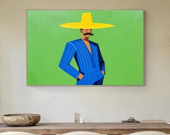 Cowboy Art Original Abstract Western Cowboy Canvas Wall Art Elagant Man Portrait Canvas Art Faceless Man Painting Home Decor