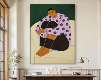 Abstract Man Portrait Hand-Painted Textured Oil Painting Modern Canvas Art