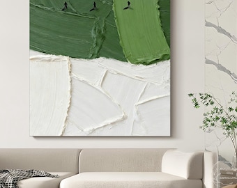 Large Abstract Golf Sport Painting Green Golf Minimalist Art Original White Textured Canvas Decor