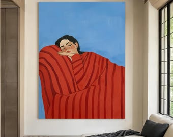 Large Abstract Lady Figurative Painting, Original Woman Portrait Face Artwork