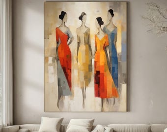 Elegant Dance Wall Art Woman in Colorful Dress Textured Painting Modern Figurative Canvas