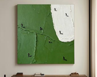 Green Original Athlete Canvas Art Green Textured Wall Art Gift for Athletes Sports Decor