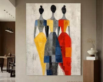 Original Figurative Oil Painting Large Abstract Colorful Wall Art Modern Textured Women Wall Art Hand Painted Canvas Living Room Wall Decor