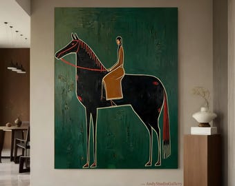 Original Cowboy Figure Painting Rustic Western Folk Canvas Decor Modern Ranch Living Room Art Gift For Horse Lovers