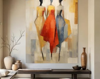 Modern Abstract Woman Figurative Art Fashion Figures Portrait Textured Oil Painting Neutral Minimalist Wall Decor