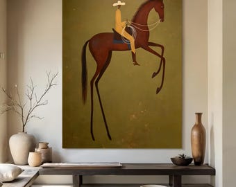 Original western cowboy riding horse oil painting modern surrealism man faceless wall art