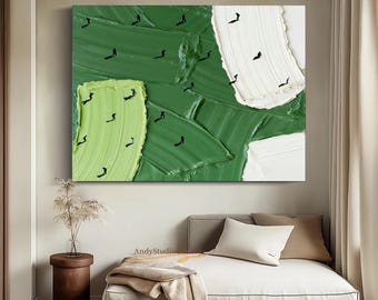 3D Green Textured Golf Sports Wall Art, Modern Golf Course Abstract Oil Painting