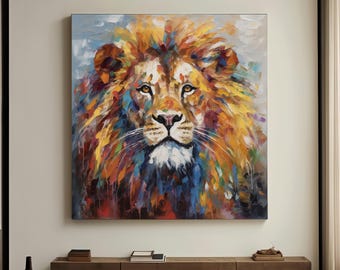 Original Lion Oil Painting on Canvas, Large Abstract Animal Canvas Wall Art, Modern Impressionist Lion Artwork for Living Room