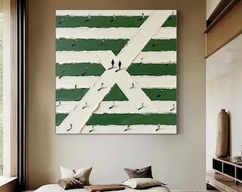 Original Green Abstract Tennis Canvas Art Green Minimalist Art Black Portrait Wall Art Sports Decor