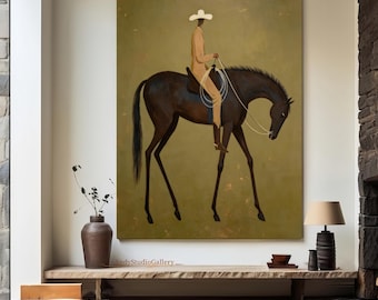 Abstract Equestrian Horse Canvas Art Wabi Sabi Western Cowboy Horse Panting Entryway Decor