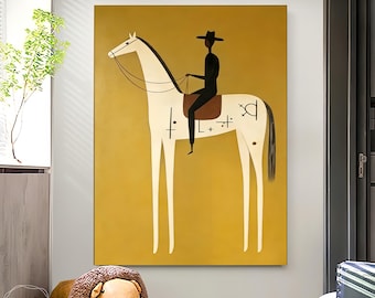 Japandi western conwboy horse oil painting original man figure canvas abstract artwork