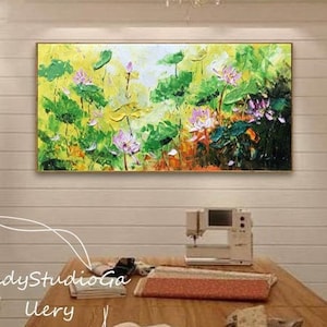 Lotus Oil Painting,Claude Monet Water Lilies Oil Painting On Canvas,Texture Painting,Modern Hand-Painted Home Decoration Hallway Lotus Art