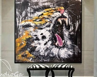 Large Abstract Tiger Canvas Wall Art Modern Tiger Painting Tiger Wall Art Office Painting Impressionist Animal Artwork Big Cat Art Gift Art