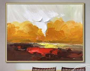 Modern Oversize Abstract Wall Art Original Abstract Oil Painting Yellow Canvas Wall Art Home Decor Sunrise Painting Landscape Canvas Art