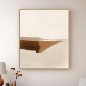 Off-white brown minimalist abstract oil painting Large wabi sabi brown wall painting Modern neutral minimalist wall art for living room Gift