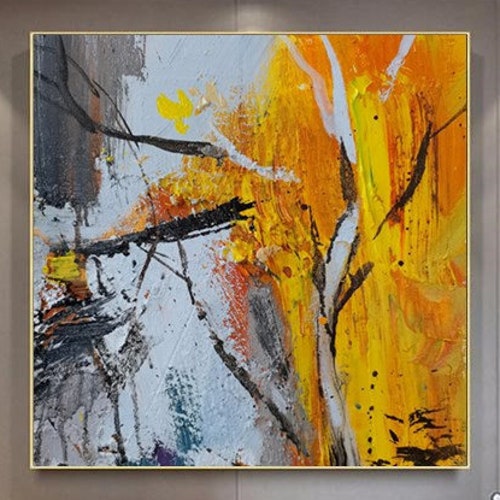 Abstract Yellow Painting Original Large Acrylic Canvas Wall Art,Black Painting,Yellow Painting,Modern shops Living Room Art,Gold Yellow Painting
