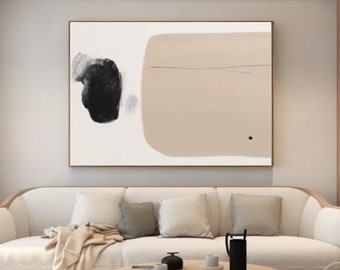 Grande oeuvre d'art murale abstraite beige noir oeuvre d'art murale beige noir texture peinture beige originale sur toile oeuvre d'art murale minimaliste beige neutre bohème