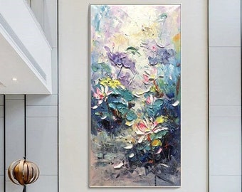 Large Original Lotus Oil Painting Flower Landscape Oil Painting On Canvas Heavy Textured Painting Modern Living Room Art Gift Spring Decor