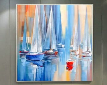 Sailboat Painting Abstract Seascape Original Modern Art Home Decor For Living Room Abstract Sailing Ship Wall Art Nautical Artwork Small Art