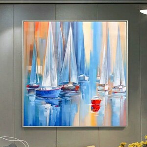 Sailboat Painting Abstract Seascape Original Modern Art Home Decor For Living Room Abstract Sailing Ship Wall Art Nautical Artwork Small Art