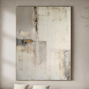 Original Beige Grey Abstract Oil Painting Gray Textured Wabi-Sabi Canvas Wall Art For Living Room Modern Minimalist Wall Art Office Decor