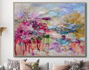 Large Graffiti Colorful Abstract Oil Painting Vivid Bright Abstract Modern Wall Art Original Oil Painting On Canvas Graffiti Wall Art Gift