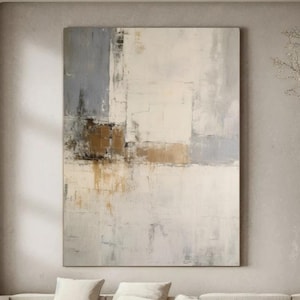 Large beige minimalist wabi-sabi wall decor Gray textured abstract painting Modern brown painting Living room decor Abstract gray painting