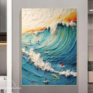Blue Ocean Abstract Painting Large Seascape Wall Art Ocean Waves Painting Sea Abstract Art Original Blue Texture Art White Sea Wave Painting