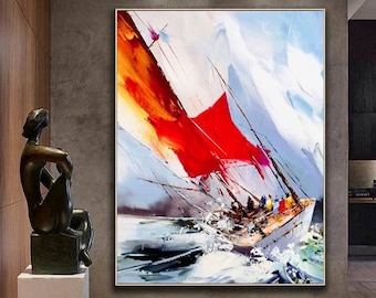 Large Sailboat Oil Painting Original Ship Wall Art Ocean Painting Seascape Painting Sailing Ship Art Ocean Painting On Canvas Abstract Art