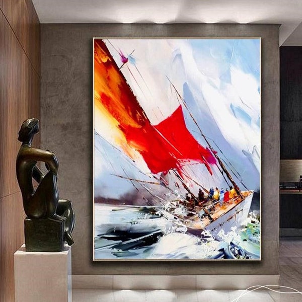 Großes Segelboot Ölgemälde Original Schiff Wandkunst Ozean Gemälde Meer Landschaft Gemälde Segelschiff Kunst Ozean Gemälde Auf Leinwand abstrakte Kunst