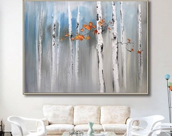 Strukturiertes Birken-Baum-Ölgemälde, Espenwald-Wandkunst