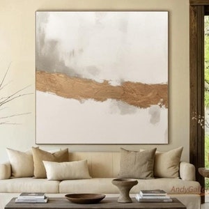 Modern Golden Abstract Wall Decor Original Abstract Painting Gray Beige Gold Leaf Hand Painted Abstract Art Gold Foil Abstract Painting Gift