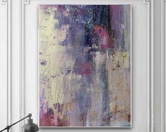 Peinture texturée abstraite sur toile, Art contemporain pour salon, Peinture violette pastel, Cadeau de Noël Black Friday Œuvre d’art minimale