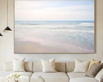 Coastal Hand Painted Wall Art Original Acrylic Beach Painting On Canvas Horizontal Seascape Framed Painting Sea Wave Living Room Wall Decor