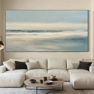 Large Handmade Abstract 3D Blue Sea Waves Oil Painting On Canvas Original Texture Ocean Wall Art Modern Custom Minimalist Wave Painting Gift