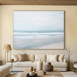 Blue Ocean Minimalist Wall Decoration Oil Painting Ocean Wave Wall Art Blue Sea Texture Canvas Wall Art Original Hand Painted Coastal Decor