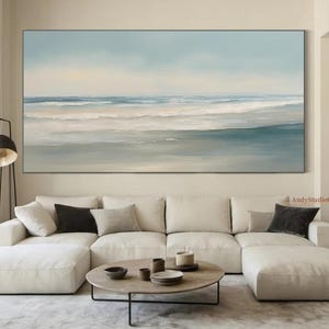 Large Sea Level Blue Oil Painting Original Blue Sea Abstract Oil Painting Blue Ocean Texture Painting Ocean Waves Painting Beach Canvas Art
