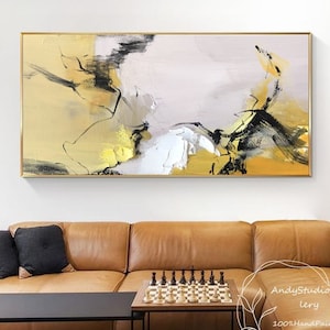 Abstract Minimalist Oil Painting Yellow Painting Original Abstract Mural Texture Artwork Yellow Oil Painting On Canvas Beige Canvas Art Deco