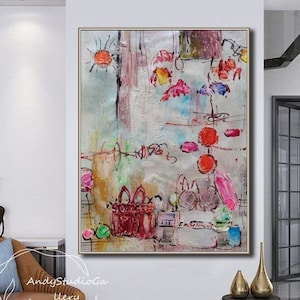Large original modern abstract art painting,abstract colorful acrylic painting,fireplace wall art,abstract street art graffiti,NOT PRINT