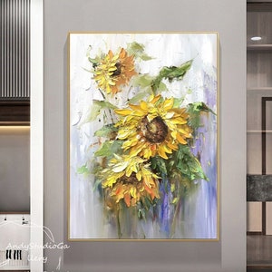 Large Original Sunflower Landscape Oil Painting Modern Thick Textured Flower Canvas Wall Art Living Room Wall Art Office Wall Art Gift Art